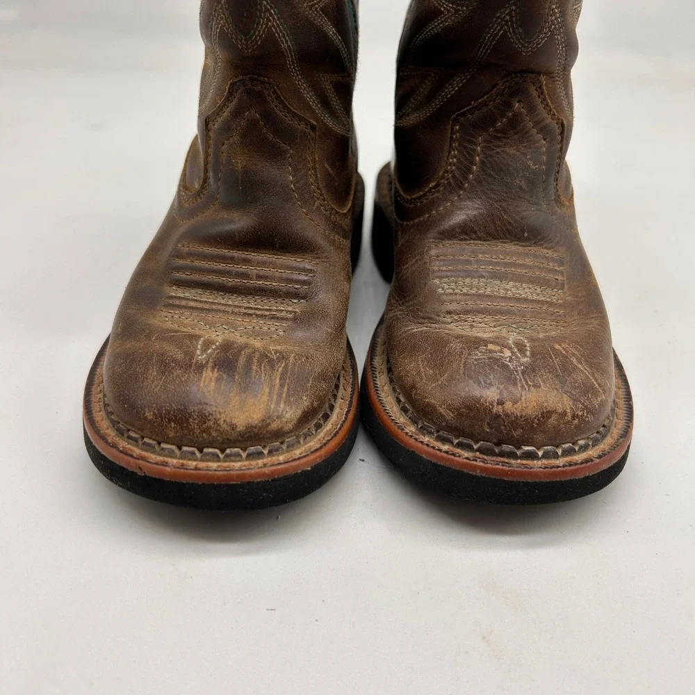 Ariat Kids Fatbaby Western Boots Brown Turquoise Leather Cowboy Size 9